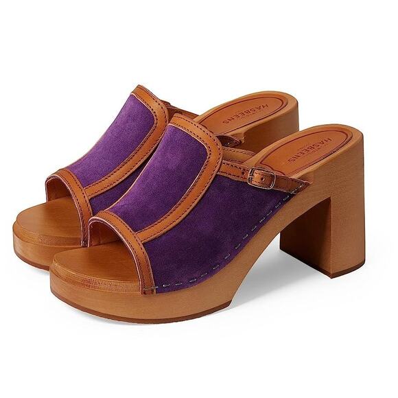 Swedish Hasbeens Womens Sophisticated Slip In Heels EU 40 US 10 Purple Suede EUC - Picture 1 of 14